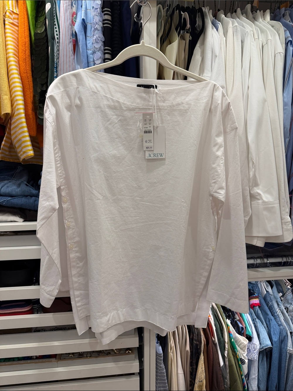 J. Crew White Boatneck Cotton Tunic Top